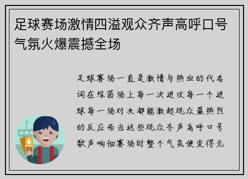 足球赛场激情四溢观众齐声高呼口号气氛火爆震撼全场