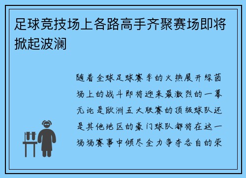 足球竞技场上各路高手齐聚赛场即将掀起波澜