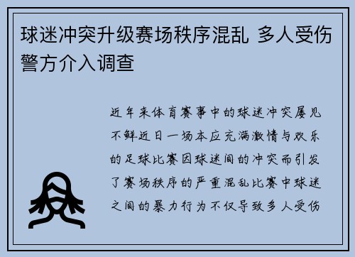 球迷冲突升级赛场秩序混乱 多人受伤警方介入调查